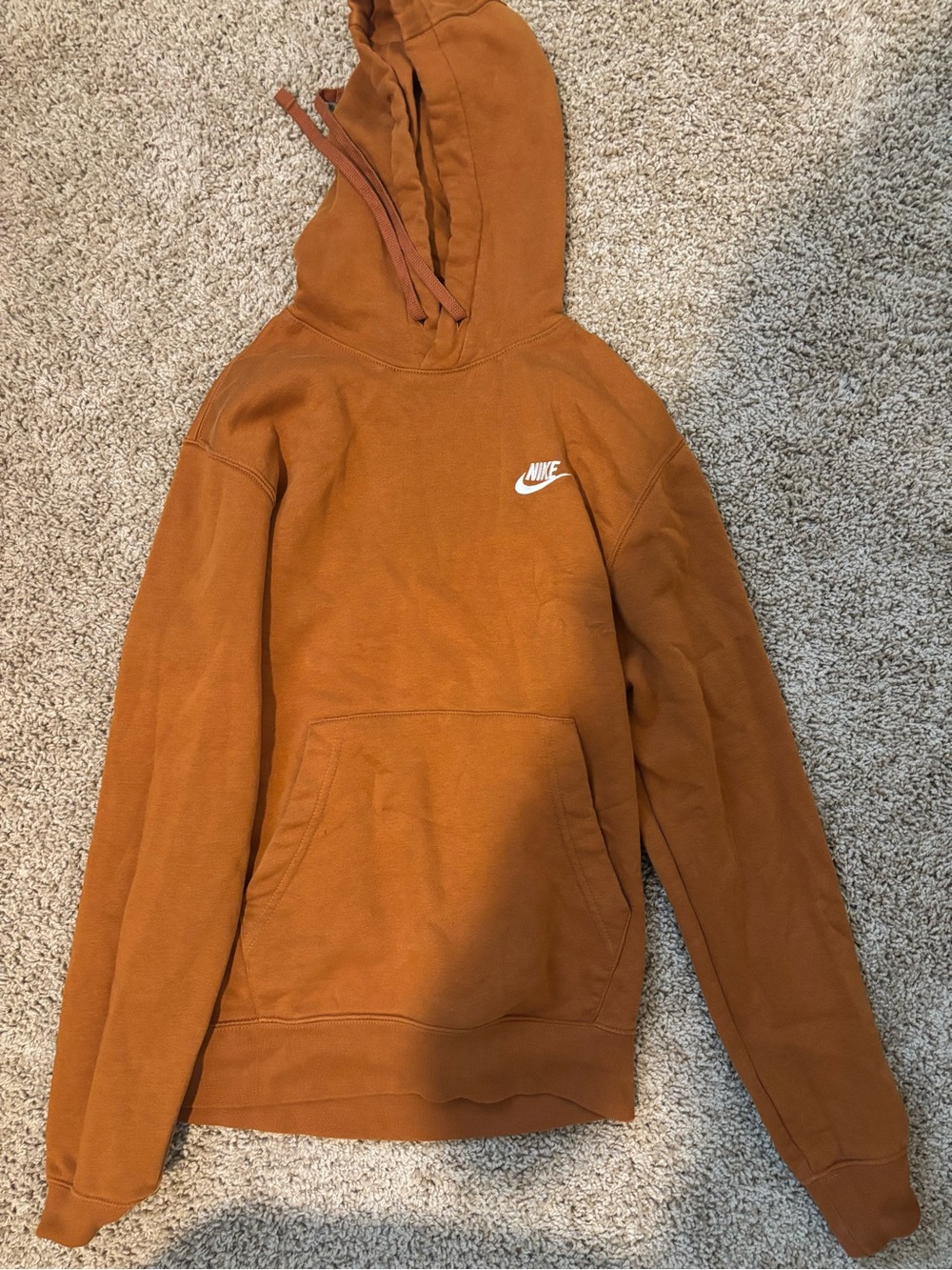 Nike Men's Pumpkin Orange Pullover Hoodie with White Swoosh